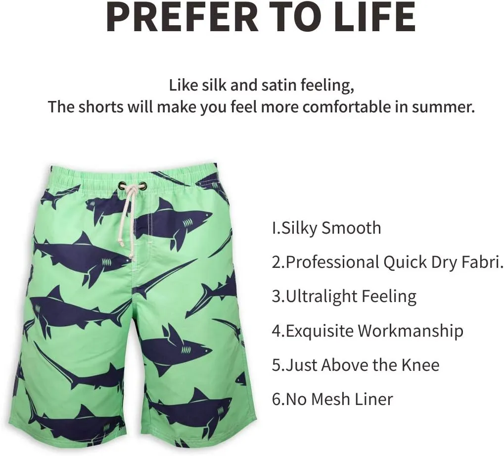 PREFER TO LIFE Men's Board Shorts, Quick Dry Swimwear Beach Holiday Party Bermuda Swim Big Pants 