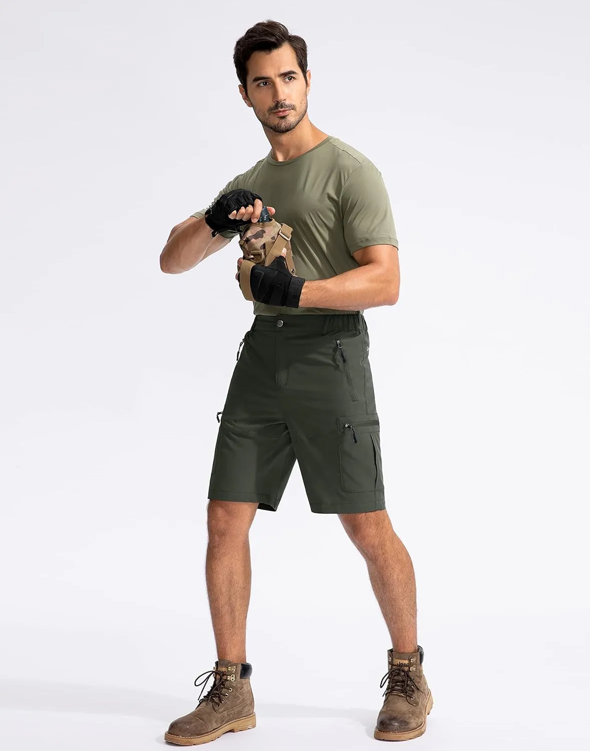 Pudolla Men's Hiking Cargo Shorts 9" Lightweight Outdoor Work Shorts for Men Travel Golf Camping Casual with 5 Zipper Pockets