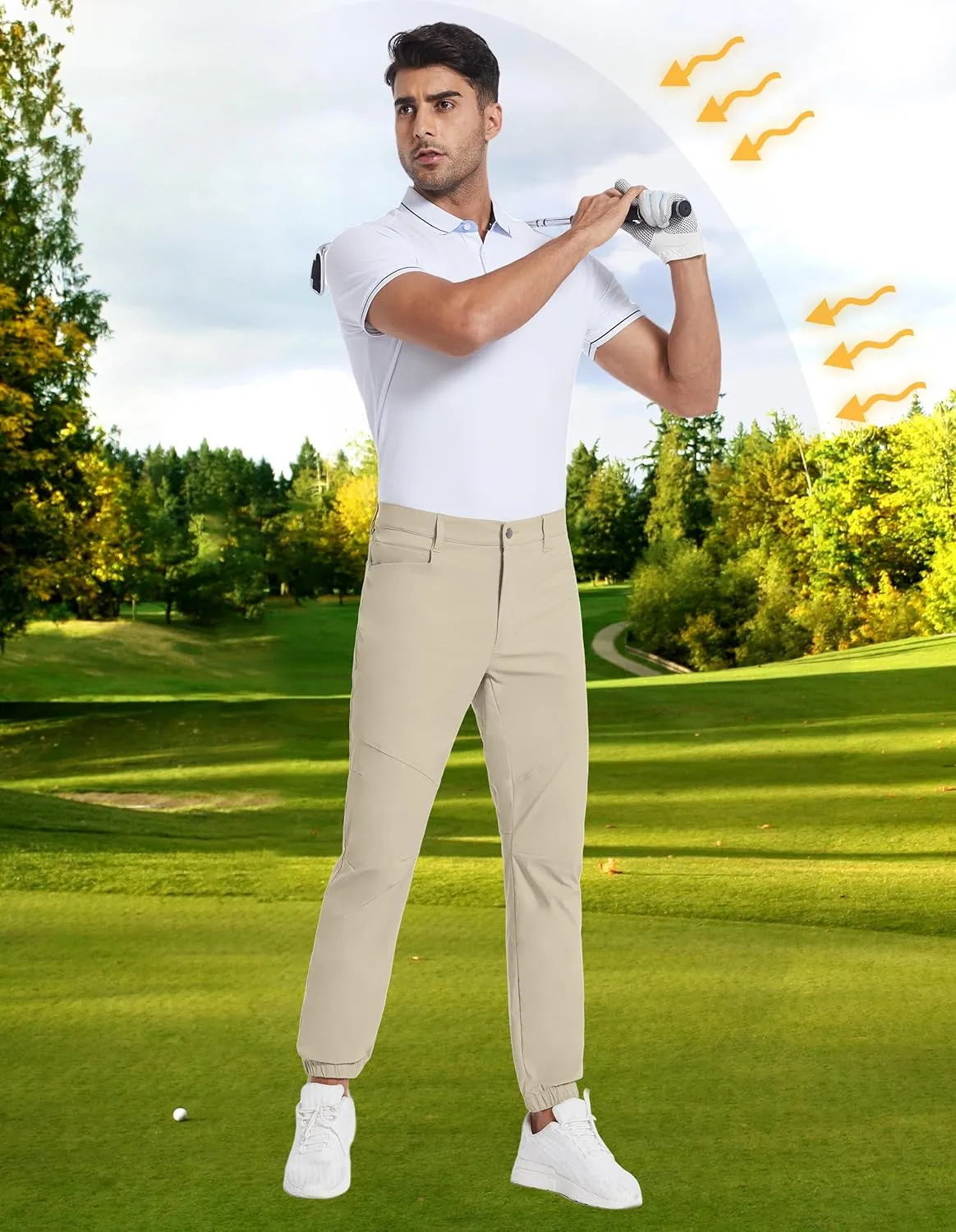 PULI Men's Stretch Golf Joggers Pants with 4 Pockets Waterproof Slim Fit Hiking Casual Travel Work Pants for Men