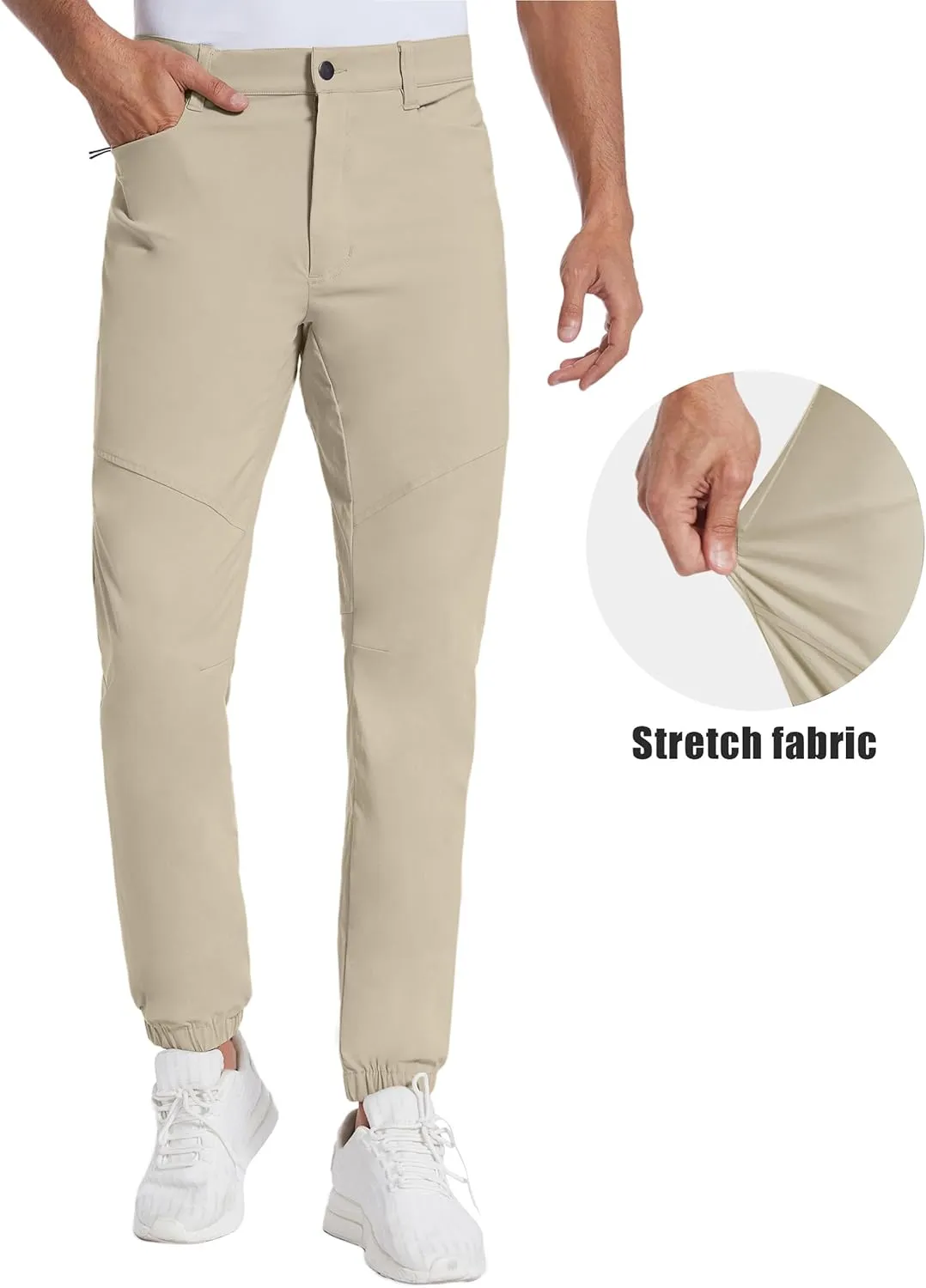 PULI Men's Stretch Golf Joggers Pants with 4 Pockets Waterproof Slim Fit Hiking Casual Travel Work Pants for Men