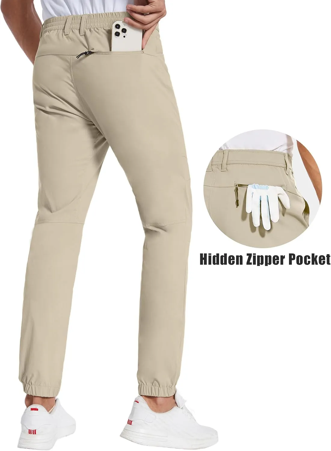 PULI Men's Stretch Golf Joggers Pants with 4 Pockets Waterproof Slim Fit Hiking Casual Travel Work Pants for Men