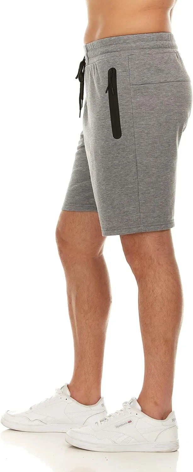 PURE CHAMP Mens 3 Pk French Terry Cotton Casual Gym Shorts for Men Athletic Workout Training Sweat Shorts with Zipper Pocket