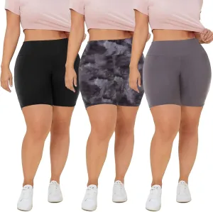 QGGQDD 3 Pack Plus Size Biker Shorts for Women  8" High Waisted Black Shorts for Yoga Workout (2X 3X 4X)