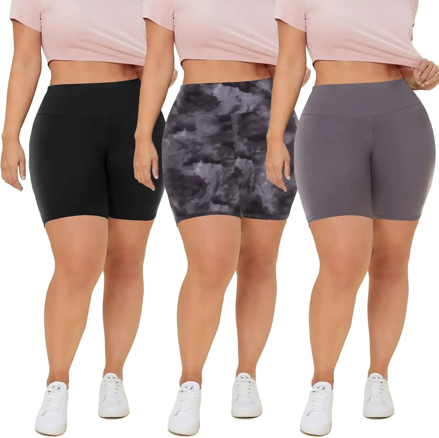 QGGQDD 3 Pack Plus Size Biker Shorts for Women  8" High Waisted Black Shorts for Yoga Workout (2X 3X 4X)
