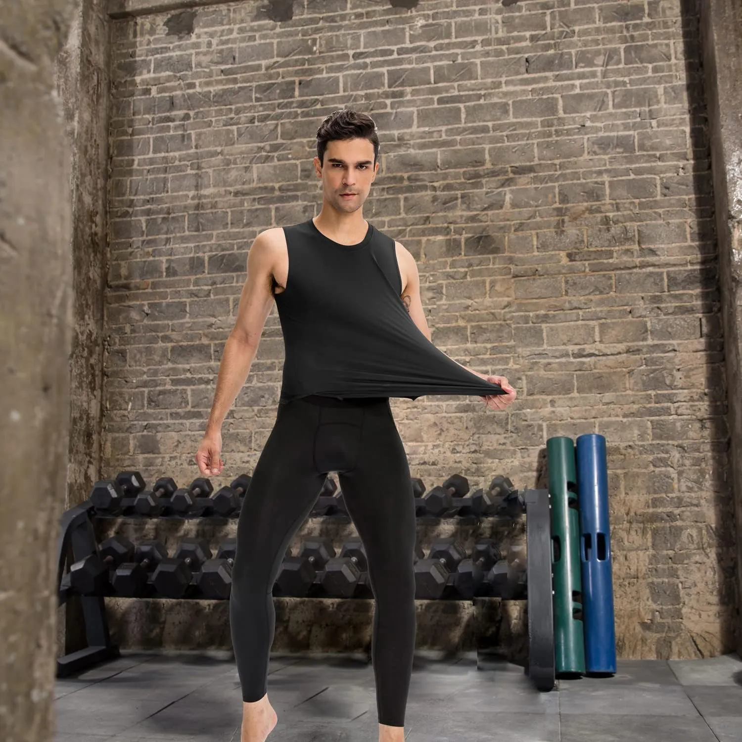 Queerier 3 Pack Men's Compression Pants Athletic Leggings with Pockets Running Baselayer Tights Cycling Workout Pants