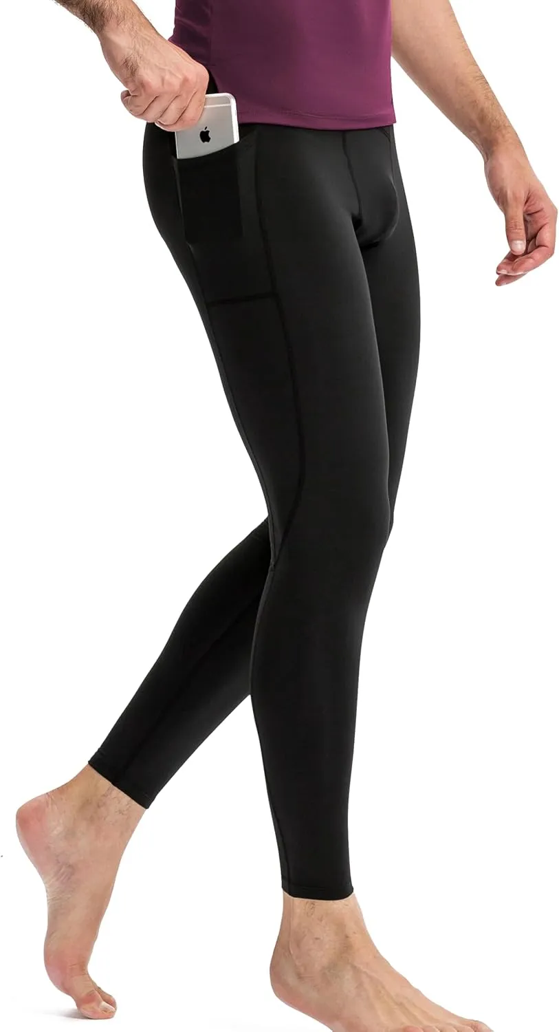 Queerier 3 Pack Men's Compression Pants Athletic Leggings with Pockets Running Baselayer Tights Cycling Workout Pants