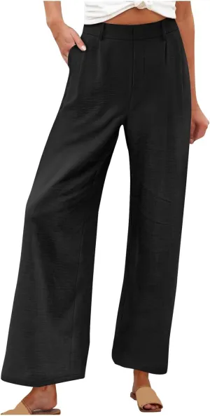 RKSTN Womens Loose Wide Leg Pants High Waist Straight Pants Casual Work Dress Pant Plain Trouser Pants with Pockets