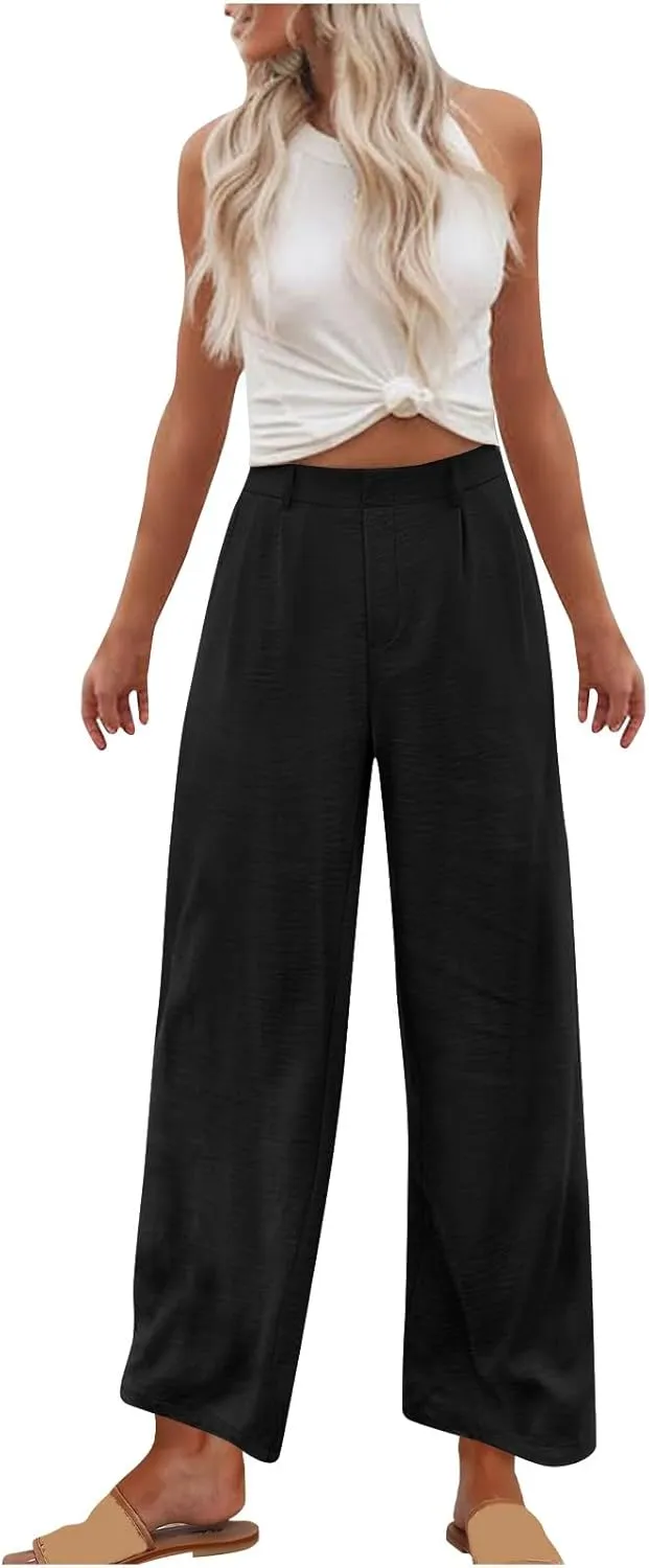 RKSTN Womens Loose Wide Leg Pants High Waist Straight Pants Casual Work Dress Pant Plain Trouser Pants with Pockets