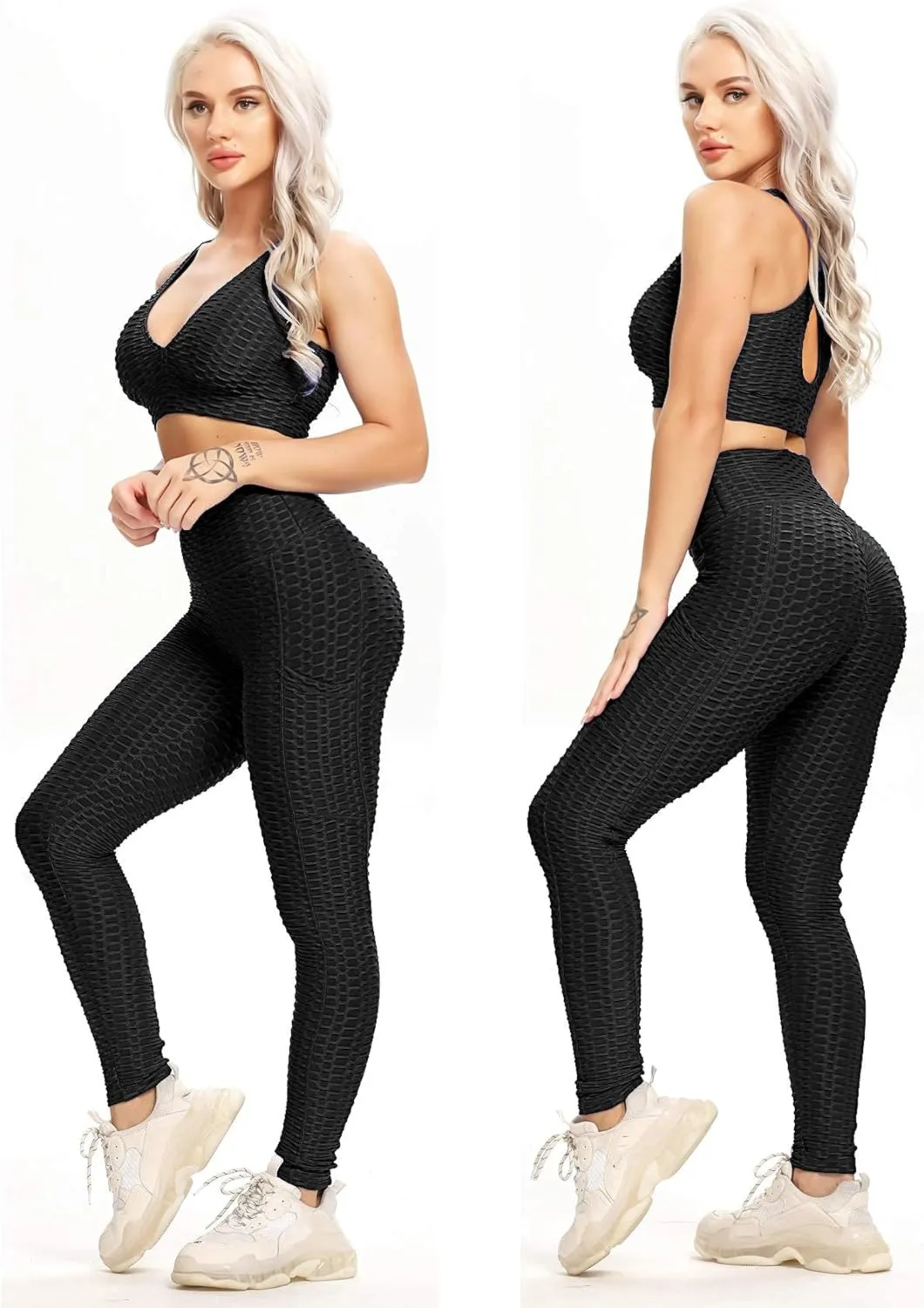 SEASUM Women High Waisted Workout Yoga Pants Butt Lifting Scrunch Booty Leggings Tummy Control Anti Cellulite Textured Tights