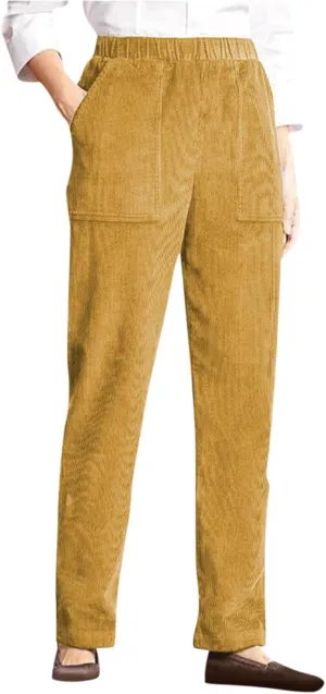SERYU Women High Waisted Corduroy Pants Elastic High Waist Straight Wide Leg Pants Vintage Lounge Work Trousers with Pockets
