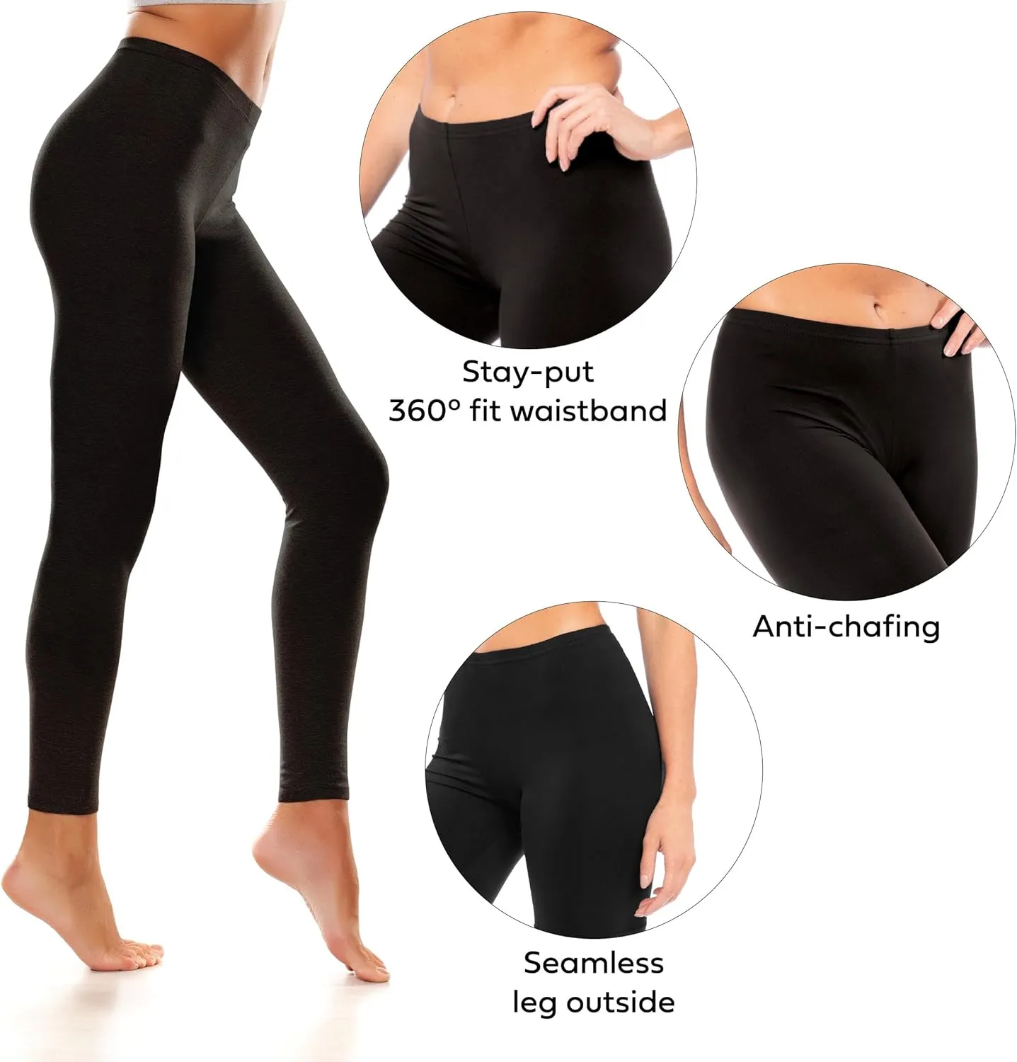 Sexy Basics Womens Ultra Soft Cotton Stretch Full Length Footless Leggings Skinny Pant Tights | Multi Packs & Colors
