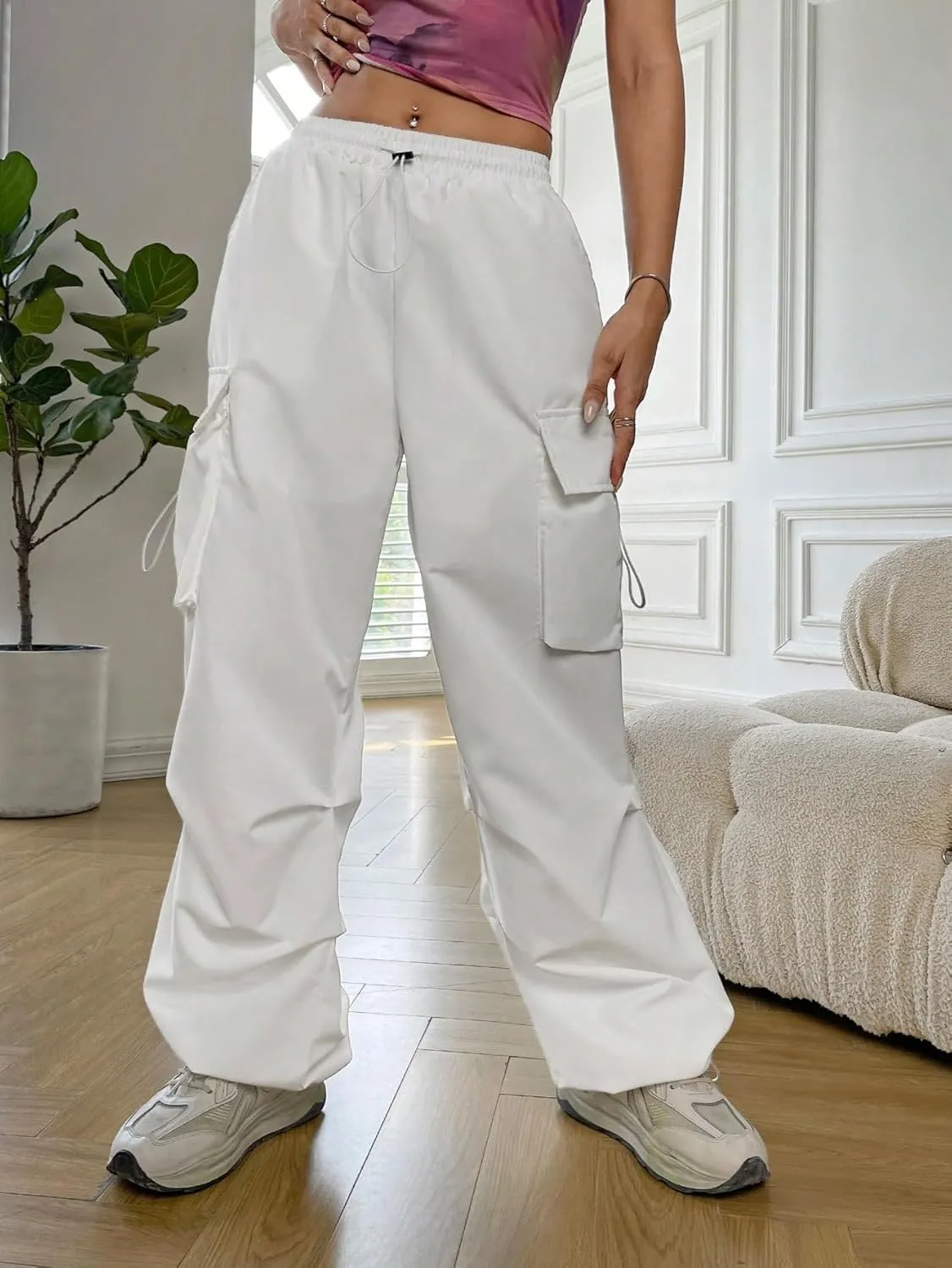 SHENHE Women's Baggy Loose Cargo Pants Drawstring Waist Joggers Long Trousers