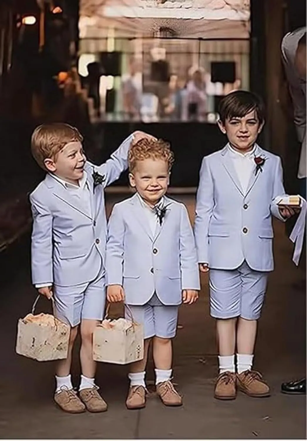 Shorts Suit for Boys 2 Piece Slim Fit Summer Suit Kids Tuxedos Toddler Dress Clothes Blazer and Shorts Set for Beach Wedding