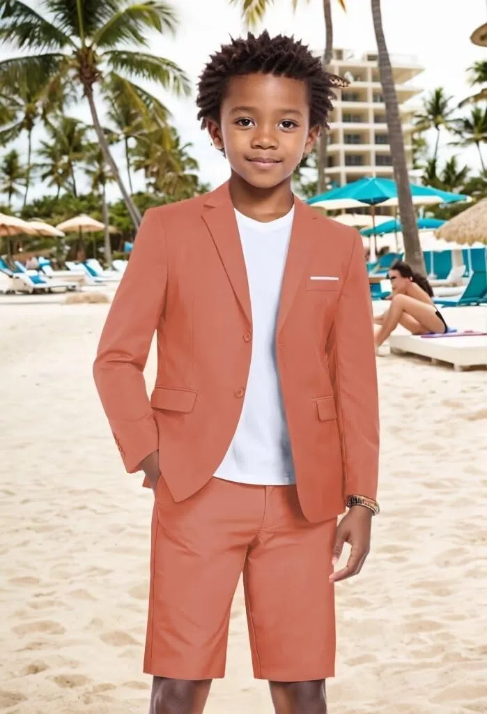 Shorts Suit for Boys 2 Piece Slim Fit Summer Suit Kids Tuxedos Toddler Dress Clothes Blazer and Shorts Set for Beach Wedding