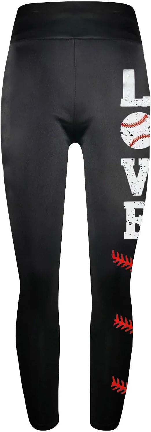 Sinzelimin Baseball Leggings for Womens 2025 Fashion Tights Trouser Yoga Legging Stretch Slim Fit Sport Pant Jogger Sweatpant