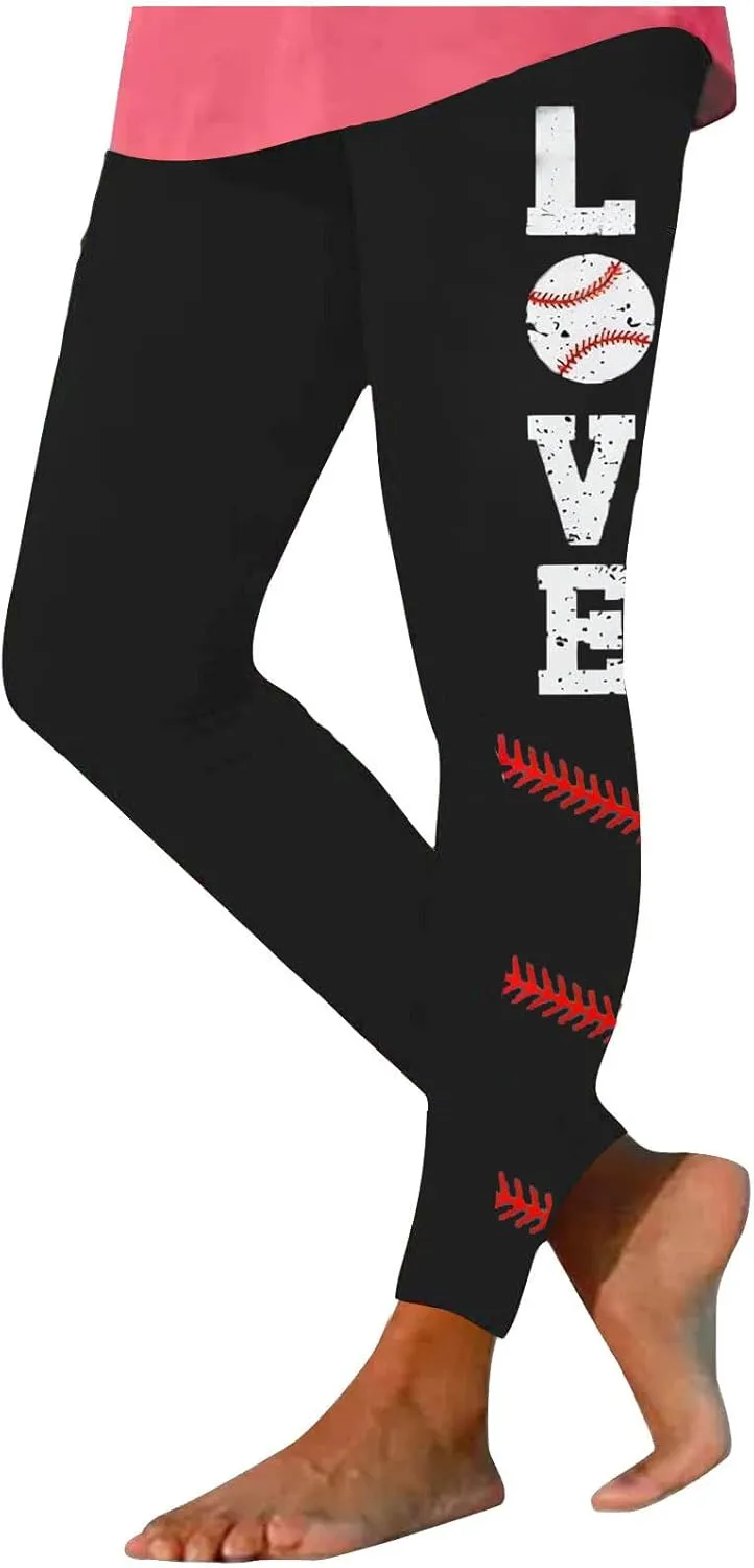 Sinzelimin Baseball Leggings for Womens 2025 Fashion Tights Trouser Yoga Legging Stretch Slim Fit Sport Pant Jogger Sweatpant