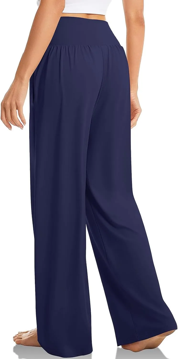 SMIDOW Womens Wide Leg Yoga Pants with Pockets Casual Loose High Waist Workout Pants Comfy Lounge Trousers Bootcut