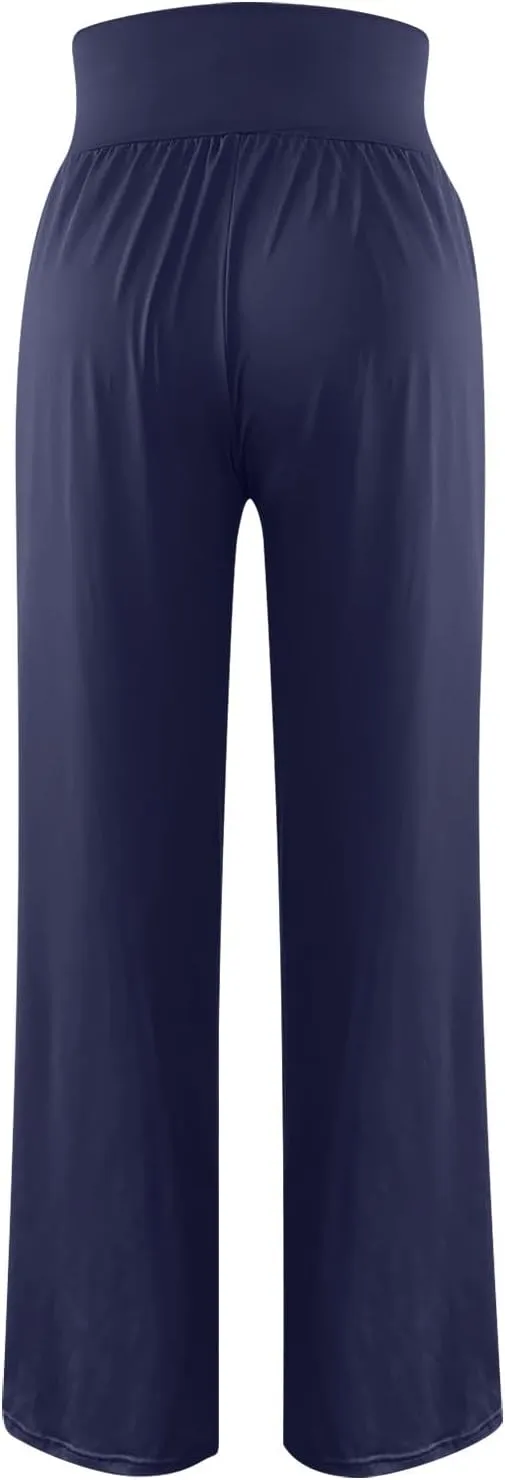 SMIDOW Womens Wide Leg Yoga Pants with Pockets Casual Loose High Waist Workout Pants Comfy Lounge Trousers Bootcut