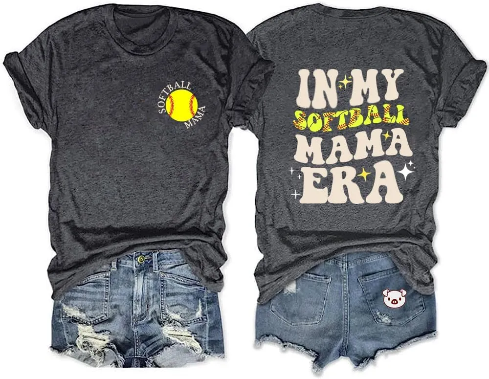 Softball Mom Shirt for Women in My Softball Mom Era Letter Print Tshirt Sports Ball Mama Top Game Day Outfits