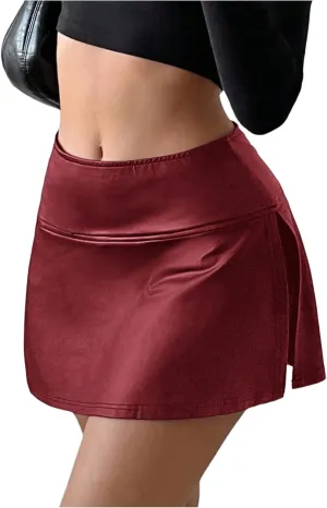 SOLY HUX Women's PU Leather High Waisted Skorts Shorts Side Slit Flared Mini Skirt with Built in Shorts