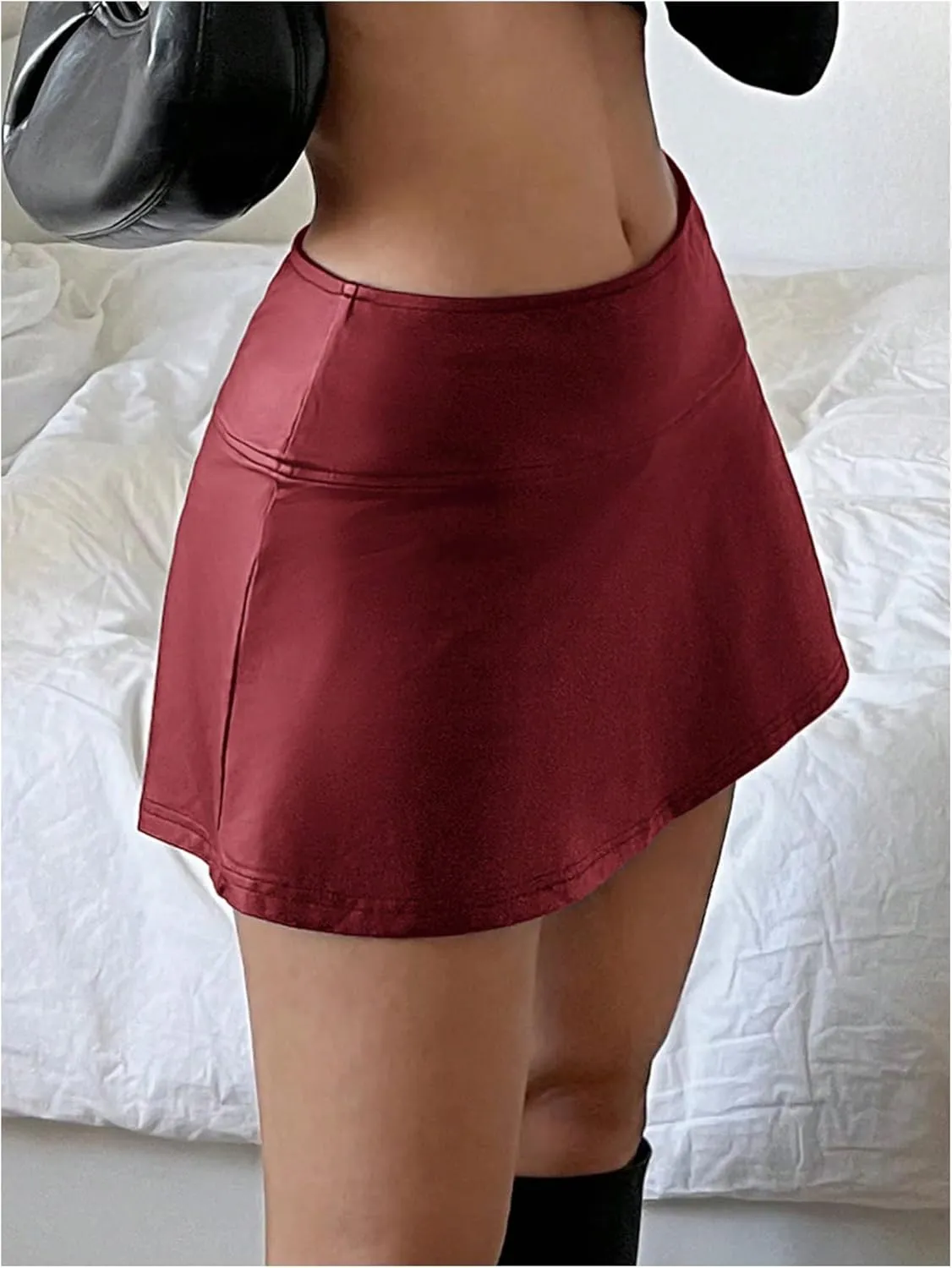 SOLY HUX Women's PU Leather High Waisted Skorts Shorts Side Slit Flared Mini Skirt with Built in Shorts