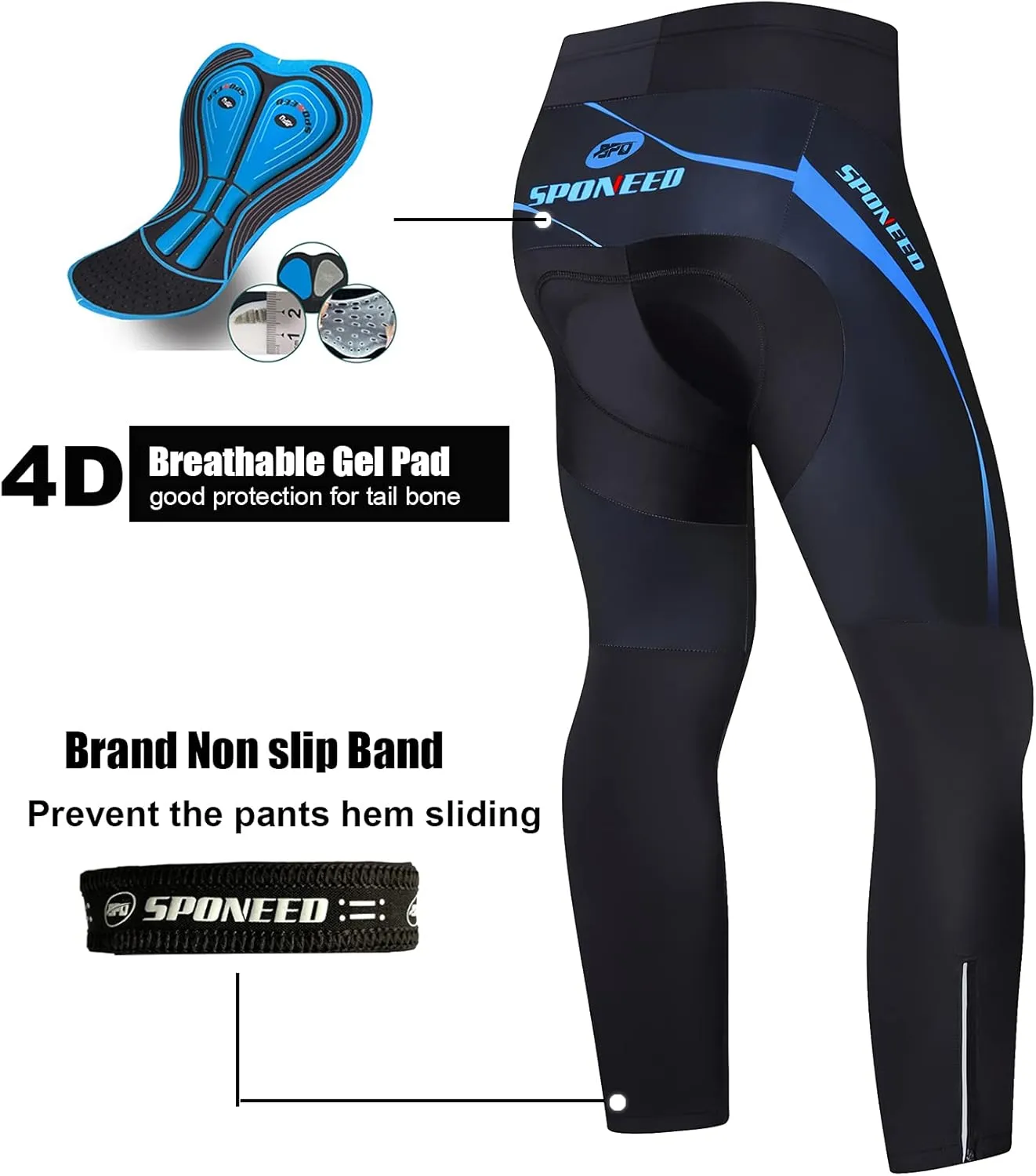 sponeed Men's Bicycle Pants 4D Padded Road Cycling Tights Leggings Outdoor Cyclist Riding Bike Wear