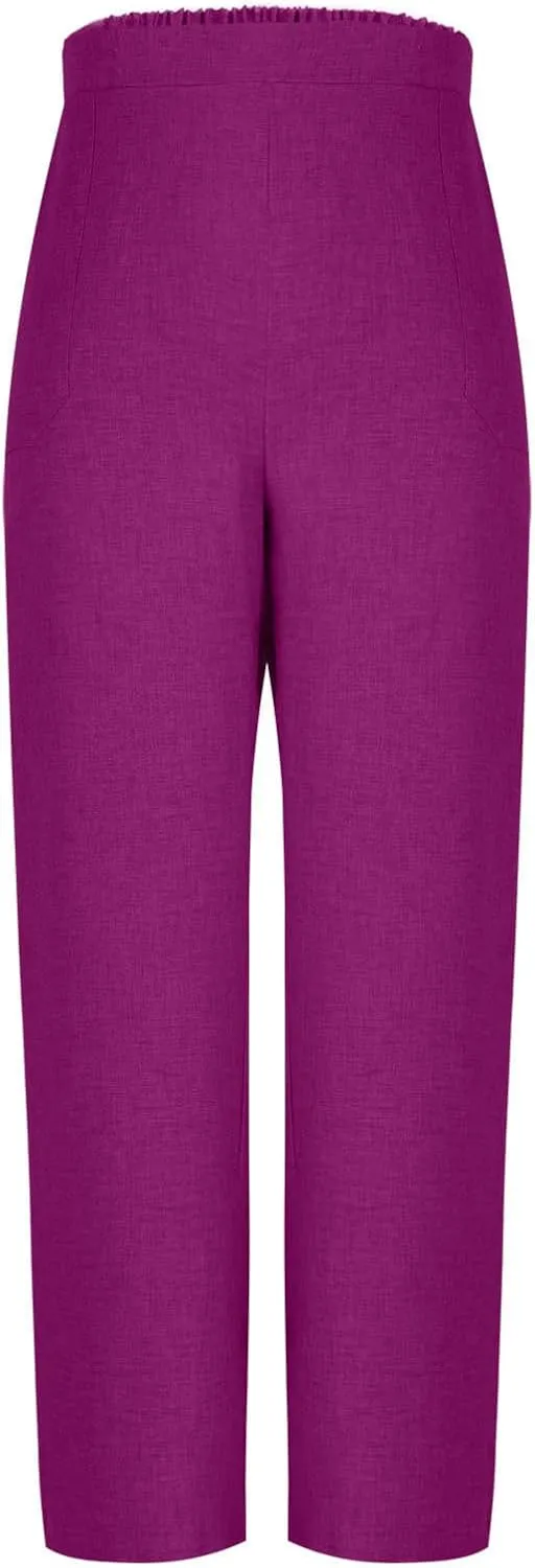 Straight Leg Trousers for Women Business Casual Work Pants Stretchy Wide Leg Elastic High Waist Slacks with Pockets