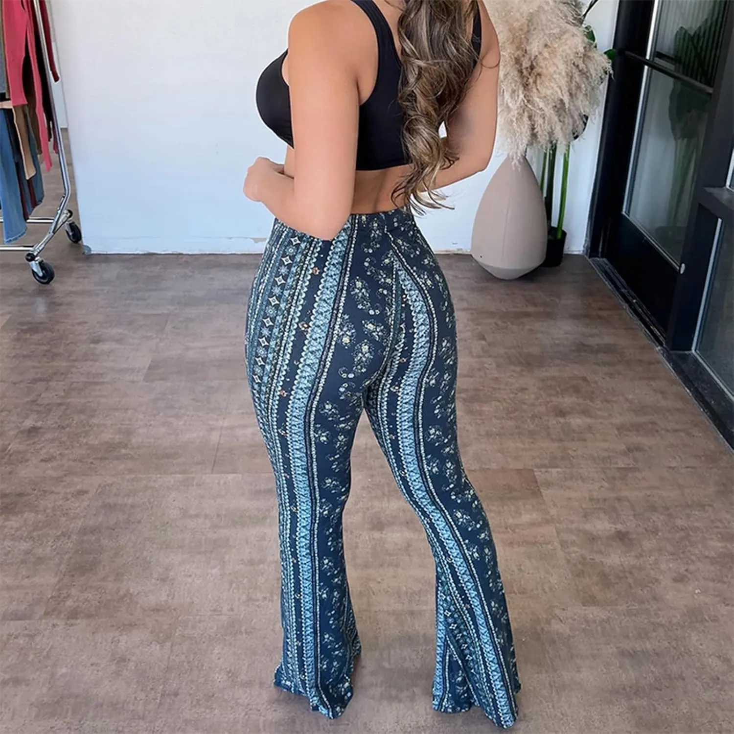 Summer Women Sexy High Waist Full Length Pants Trousers Flared Wide Pants Legs Bell Bottom Boho Palazzo Long Pants