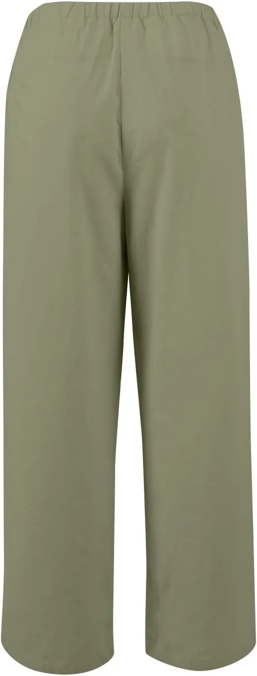 Summer Womens Work Pants Linen Drawstring Vacation Baggy Pants Wide Leg Palazzo High Waisted Pocket Solid Trouser 2025