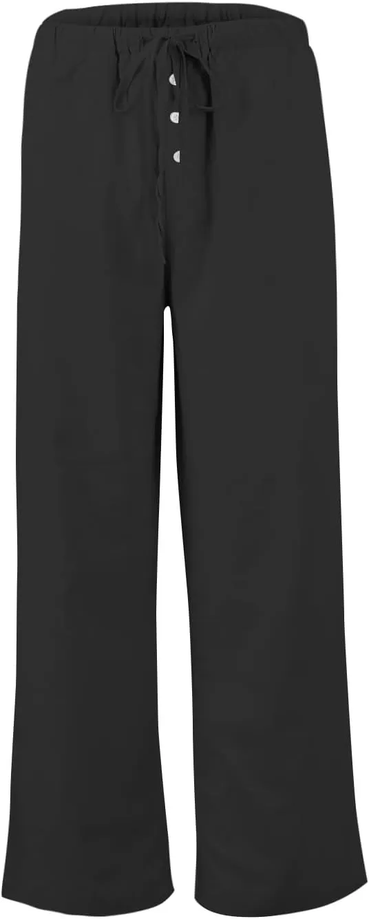 Summer Womens Work Pants Linen Drawstring Vacation Baggy Pants Wide Leg Palazzo High Waisted Pocket Solid Trouser 2025