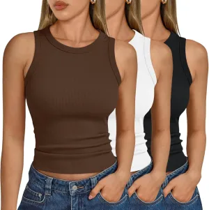 SUNBS Womens 3 Pack Tank Tops Summer 2025 Sleeveless Racerback Ribbed Workout High Neck Basic Trendy Fashion Clothes