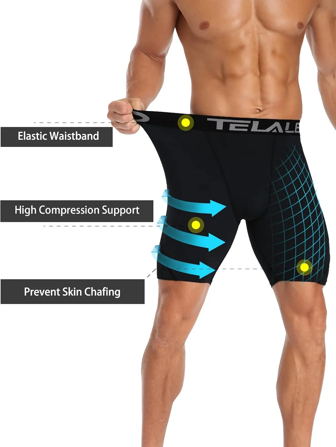 TELALEO 6 or 5 Pack Compression Shorts for Men Spandex Sport Shorts Athletic Workout Running Performance Baselayer Underwear