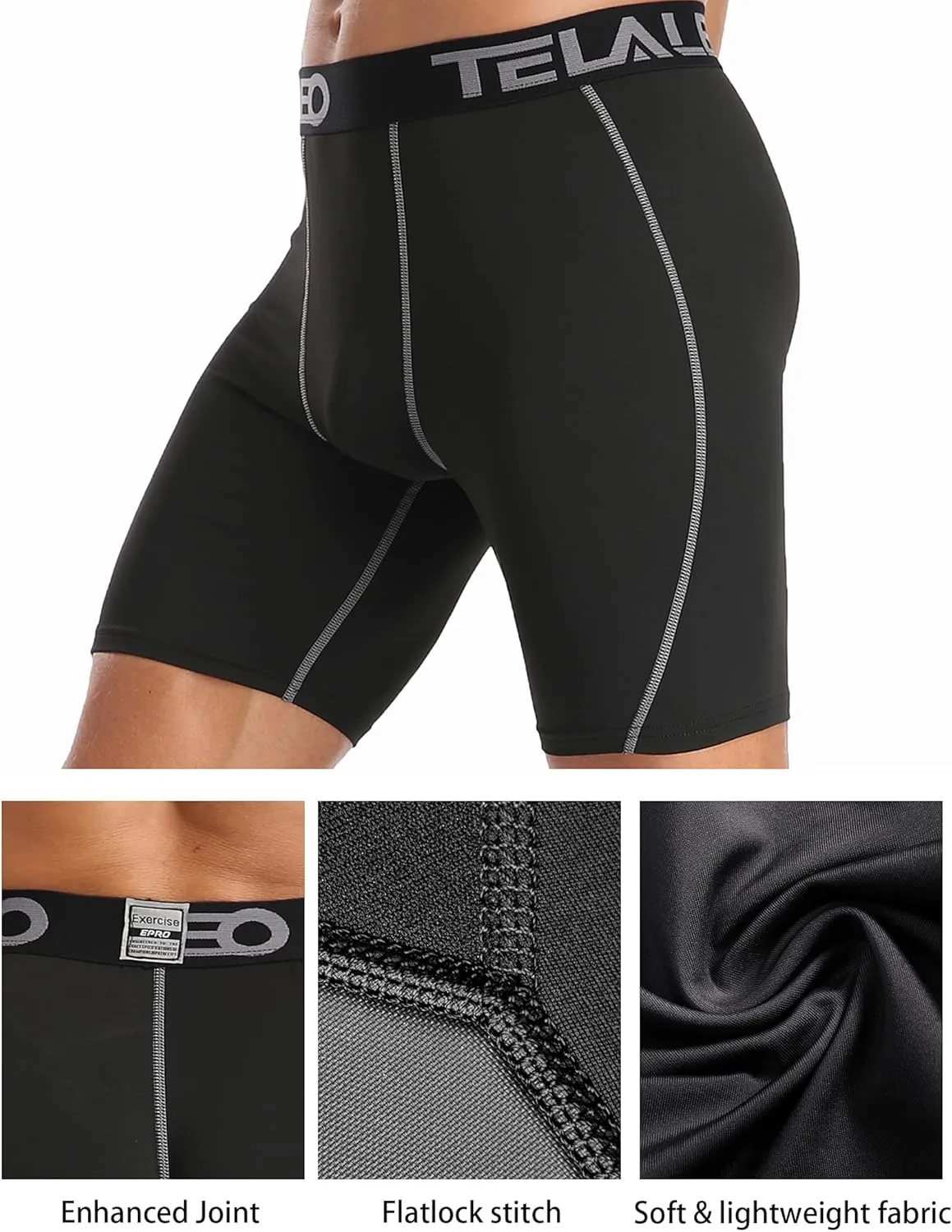 TELALEO 6 or 5 Pack Compression Shorts for Men Spandex Sport Shorts Athletic Workout Running Performance Baselayer Underwear