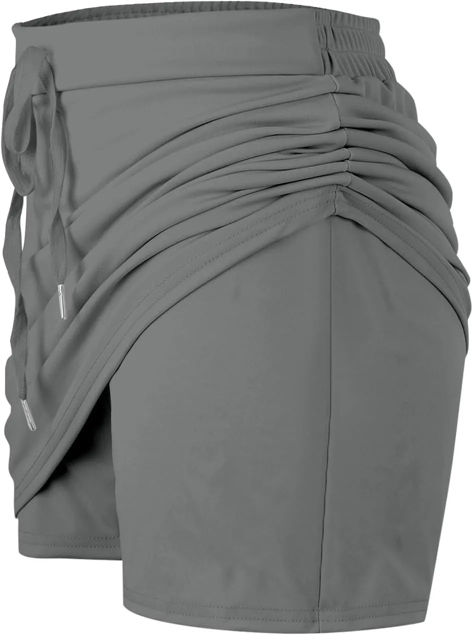 Tennis Skirt for Women Athletic Drawstring High Waisted Skorts with Built in Shorts Pockets Gym Sports Golf Skirts