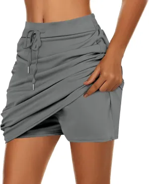 Tennis Skirt for Women Athletic Drawstring High Waisted Skorts with Built in Shorts Pockets Gym Sports Golf Skirts
