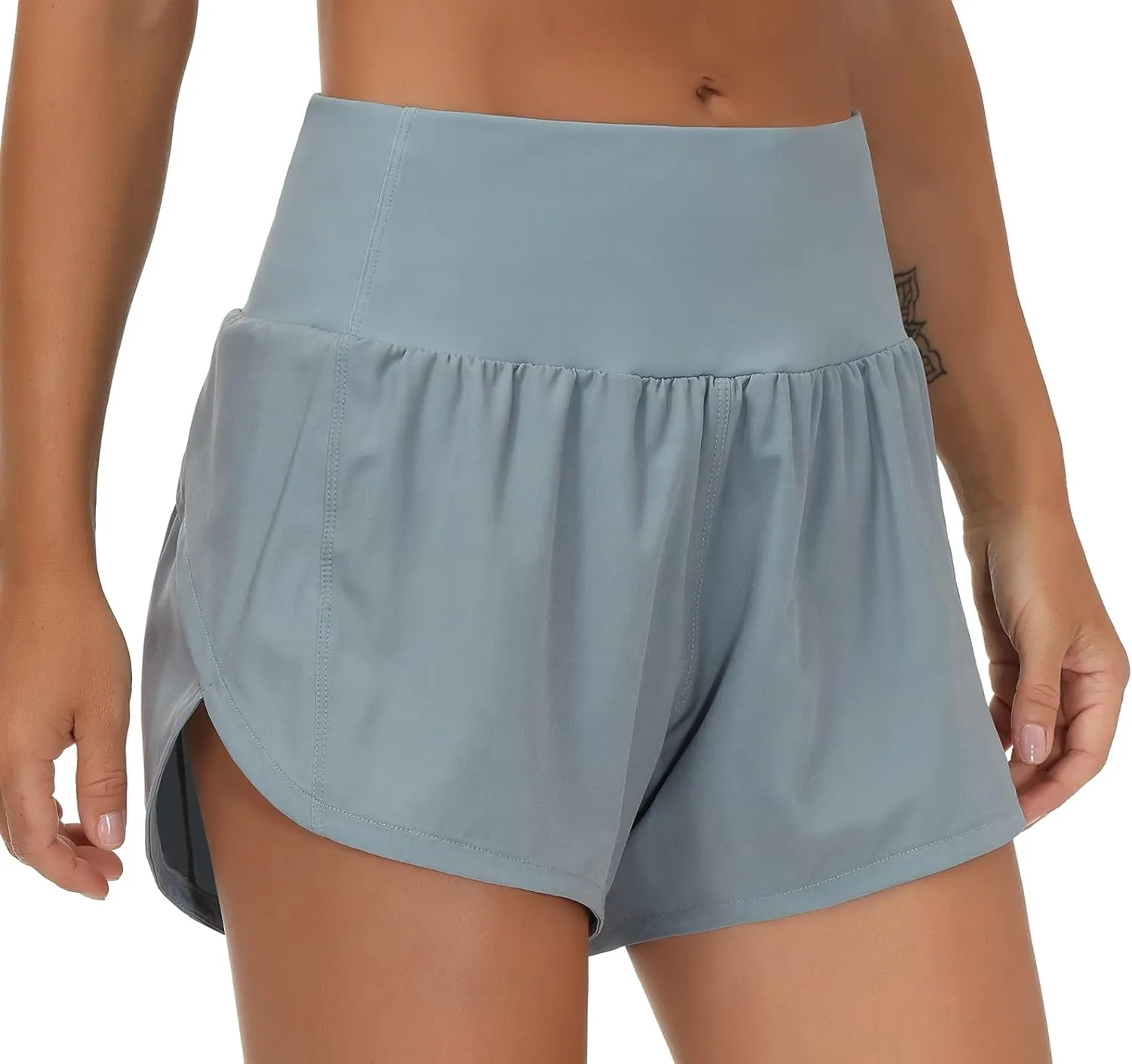 THE GYM PEOPLE Womens High Waisted Running Shorts Quick Dry Athletic Workout Shorts with Mesh Liner Zipper Pockets