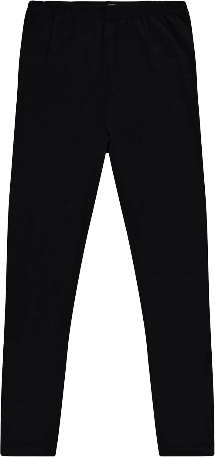 Toddler and Big Girls Leggings, Black Cotton Spandex Stretch Pants - Kids Dance Clothing, Yoga and Ballet Tights, 5-Pack