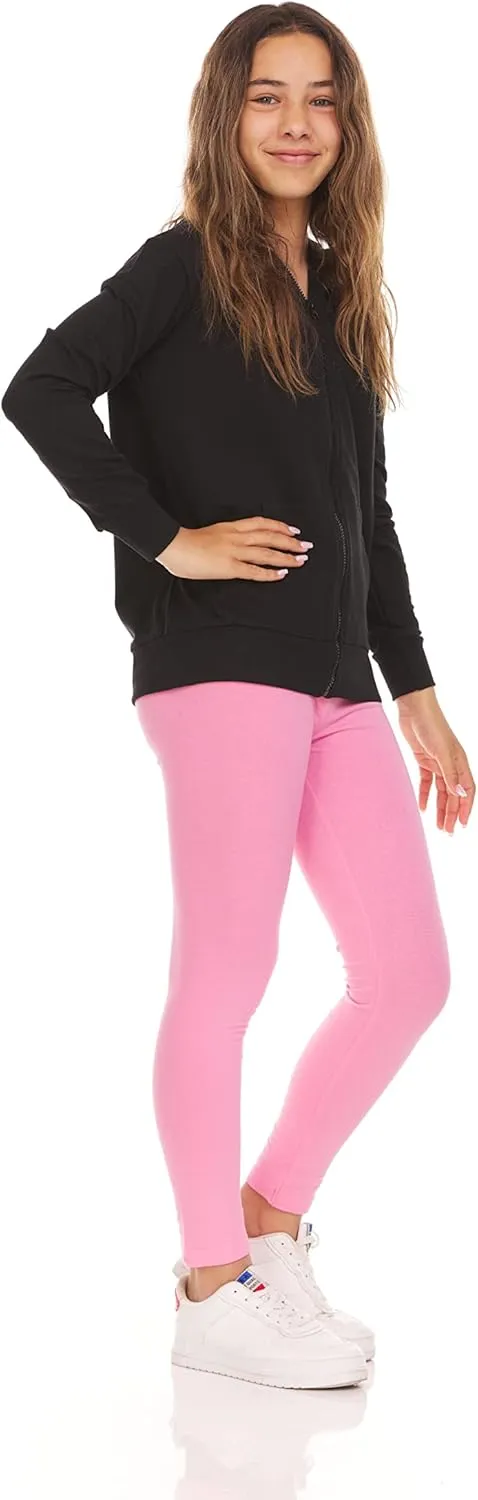 Toddler and Big Girls Leggings, Black Cotton Spandex Stretch Pants - Kids Dance Clothing, Yoga and Ballet Tights, 5-Pack