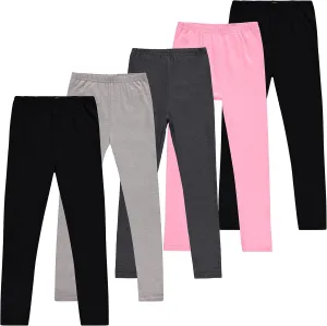 Toddler and Big Girls Leggings, Black Cotton Spandex Stretch Pants - Kids Dance Clothing, Yoga and Ballet Tights, 5-Pack