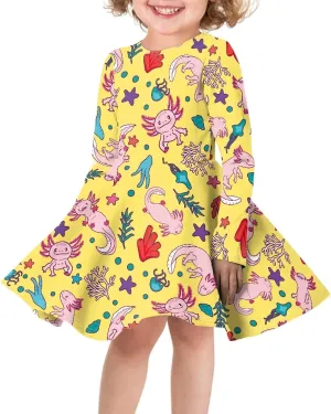 Toddler Girl Clothes Cute Dress for Kids A Line Design Long Sleeve Swing Skater Dress for Little Girls 3-16 Years