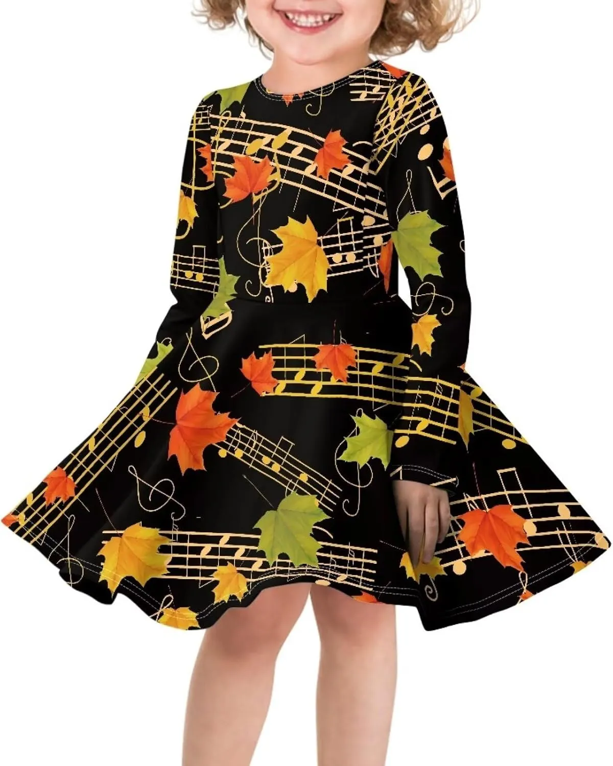 Toddler Girl Clothes Cute Dress for Kids A Line Design Long Sleeve Swing Skater Dress for Little Girls 3-16 Years