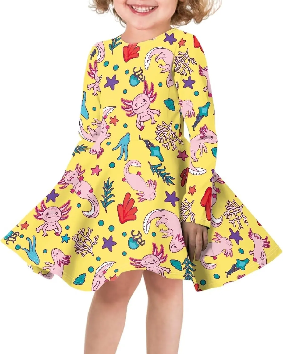 Toddler Girl Clothes Cute Dress for Kids A Line Design Long Sleeve Swing Skater Dress for Little Girls 3-16 Years