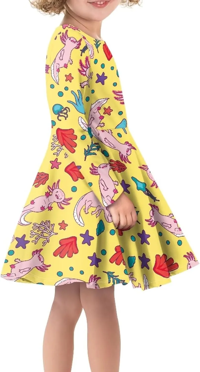 Toddler Girl Clothes Cute Dress for Kids A Line Design Long Sleeve Swing Skater Dress for Little Girls 3-16 Years