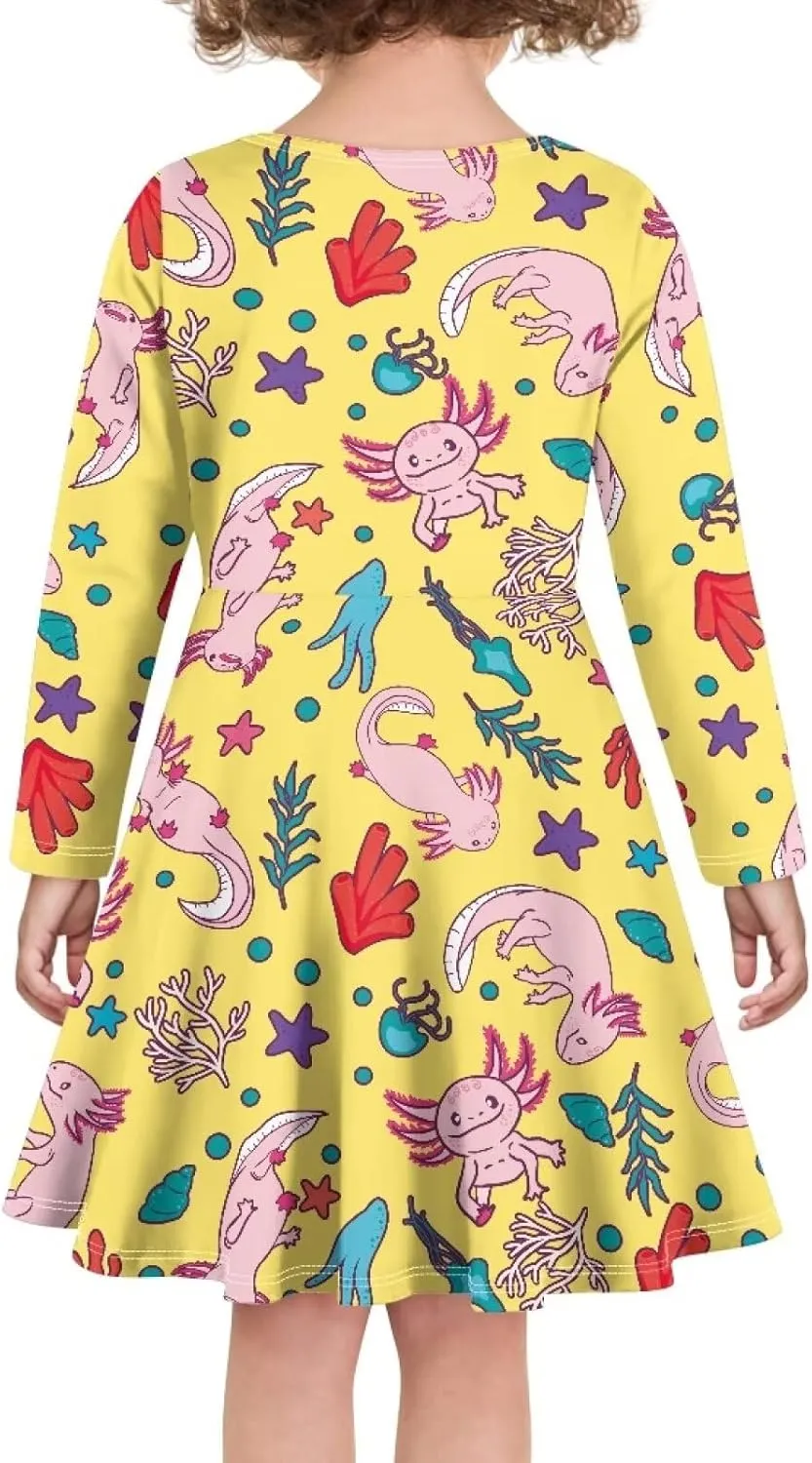 Toddler Girl Clothes Cute Dress for Kids A Line Design Long Sleeve Swing Skater Dress for Little Girls 3-16 Years