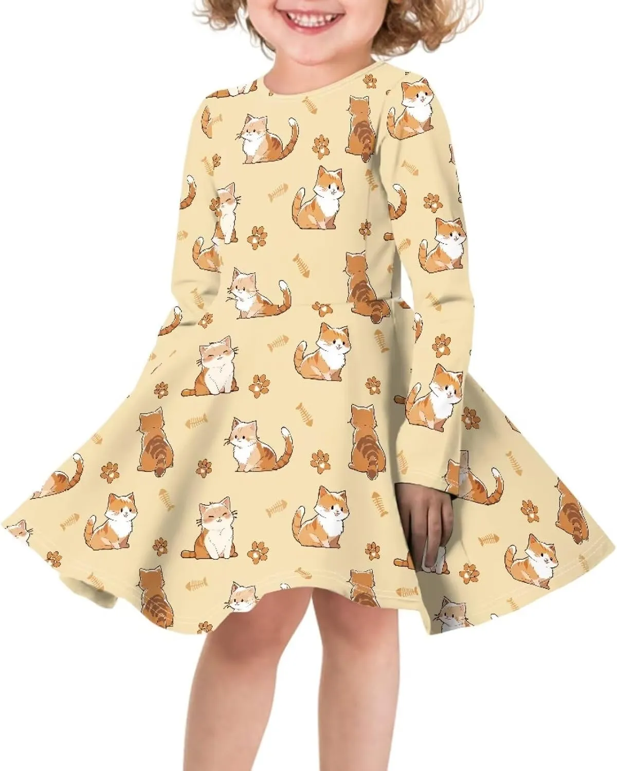 TODIYADDU Girls Dress Elegant Dress for Kids Long Sleeve A Line Swing Skater Dresses Toddler Girl Clothes Trendy Outfits