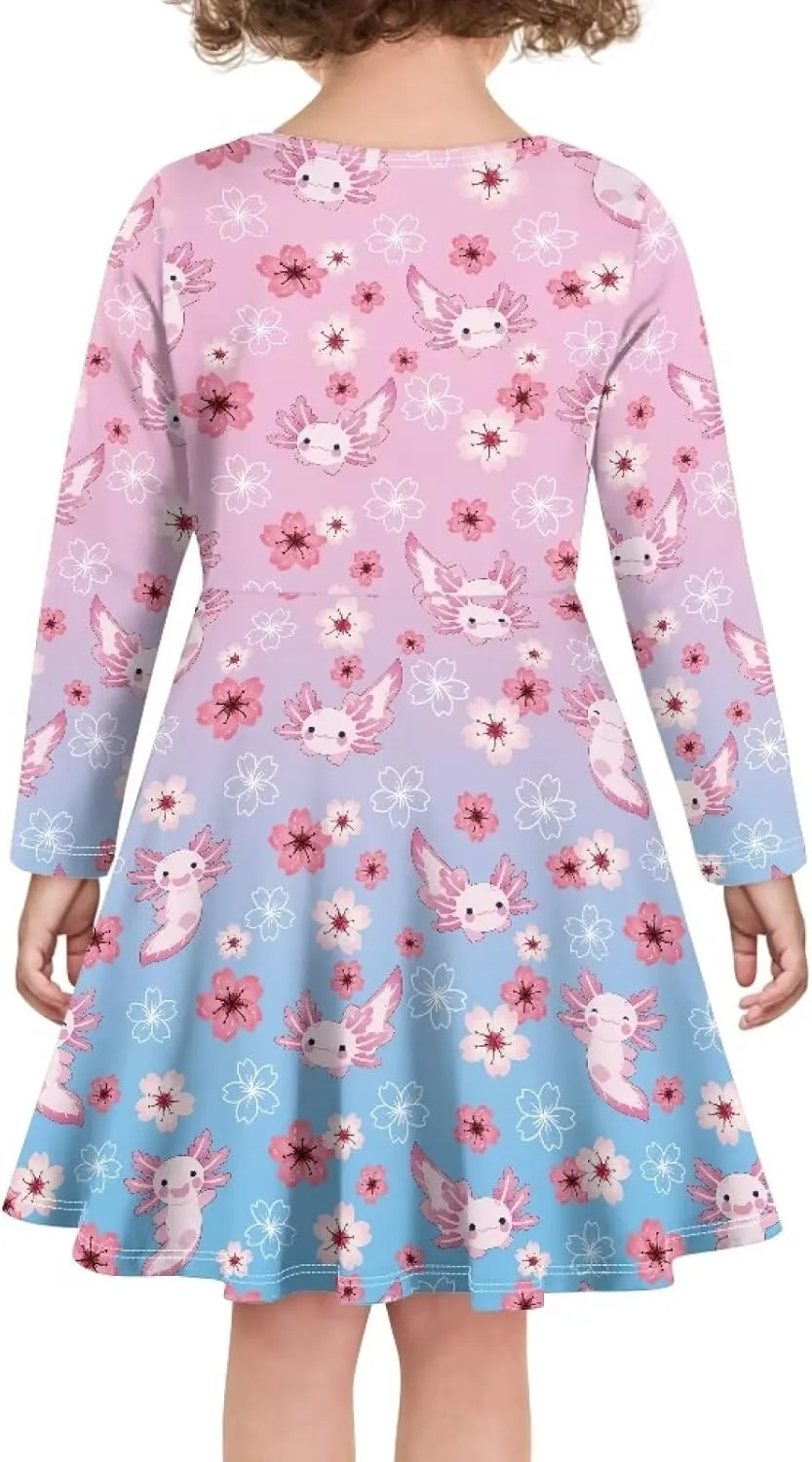 TODIYADDU Girls Dress Elegant Dress for Kids Long Sleeve A Line Swing Skater Dresses Toddler Girl Clothes Trendy Outfits