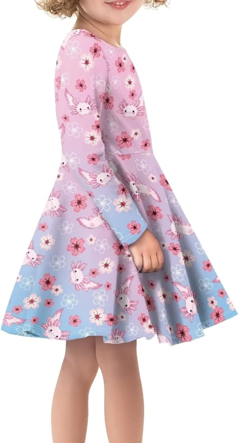TODIYADDU Girls Dress Elegant Dress for Kids Long Sleeve A Line Swing Skater Dresses Toddler Girl Clothes Trendy Outfits
