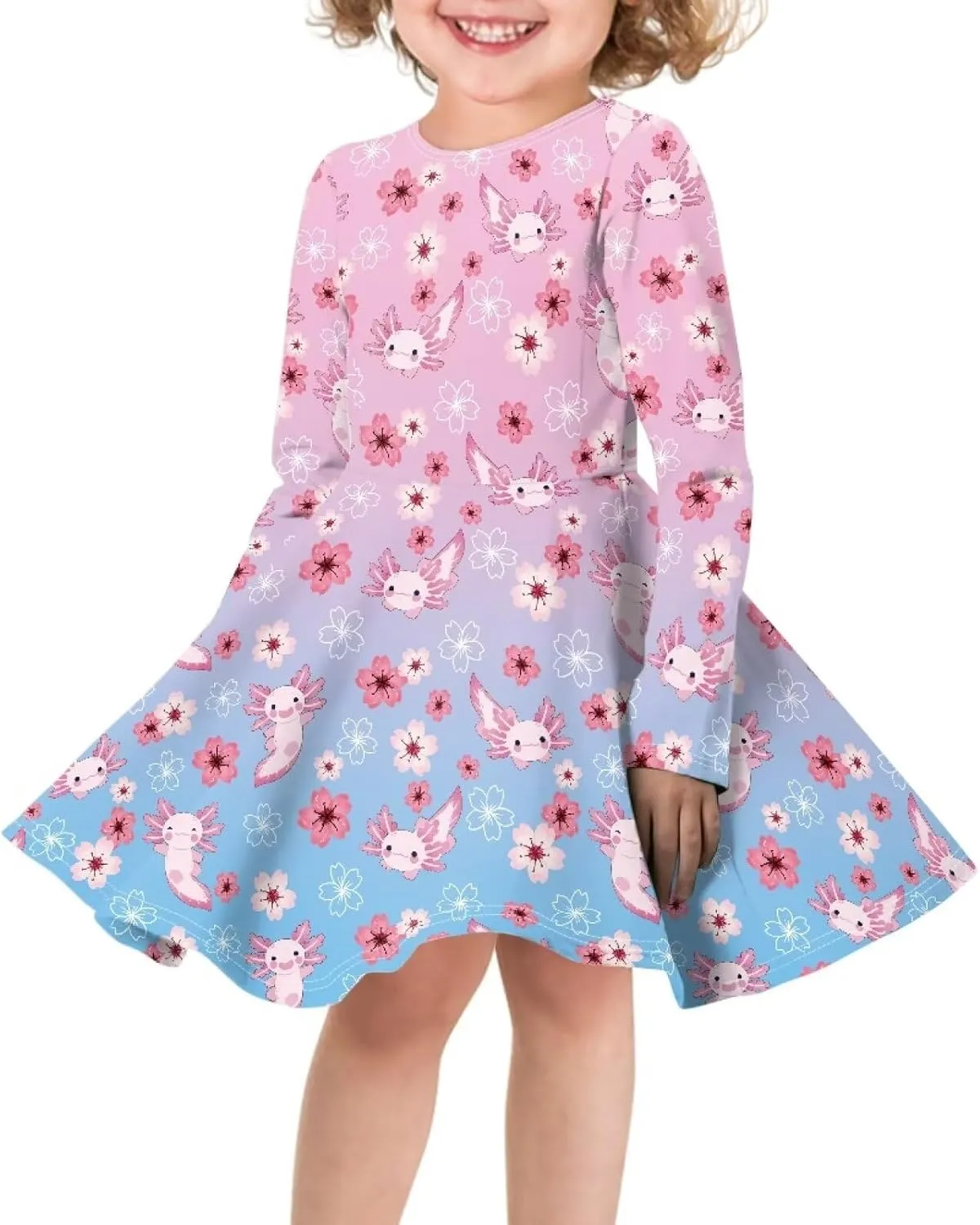 TODIYADDU Girls Dress Elegant Dress for Kids Long Sleeve A Line Swing Skater Dresses Toddler Girl Clothes Trendy Outfits