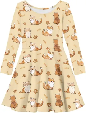 TODIYADDU Girls Dress Elegant Dress for Kids Long Sleeve A Line Swing Skater Dresses Toddler Girl Clothes Trendy Outfits