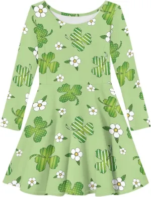 TODIYADDU Girls Dress Elegant Dress for Kids Long Sleeve A Line Swing Skater Dresses Toddler Girl Clothes Trendy Outfits